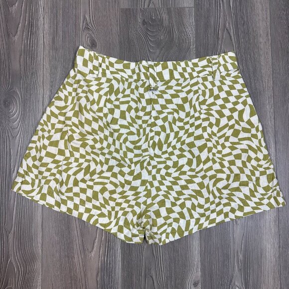 Ghanda Green‎ Check Print Linen Shorts 8 Retro Resort Vibes - Picture 4 of 6